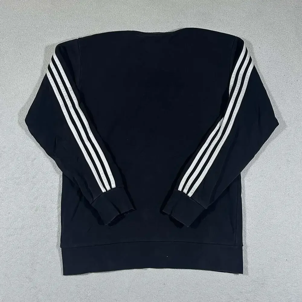 Adidas Black 3 Stripe Crewneck Sweatshirt Pullover Logo Men's Medium